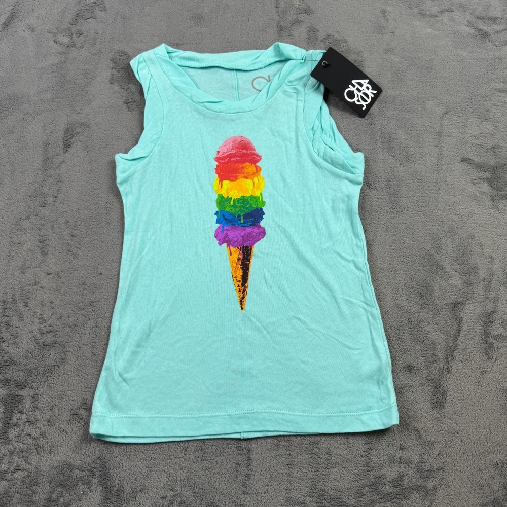 Chaser‎ Girls Tank Size 7 Ice Cream Graphic Summer Colorful Funky Soft Blue NEW